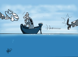 كاريكاتور عن الهجرة للفنان عبد الغني الدهدوه
